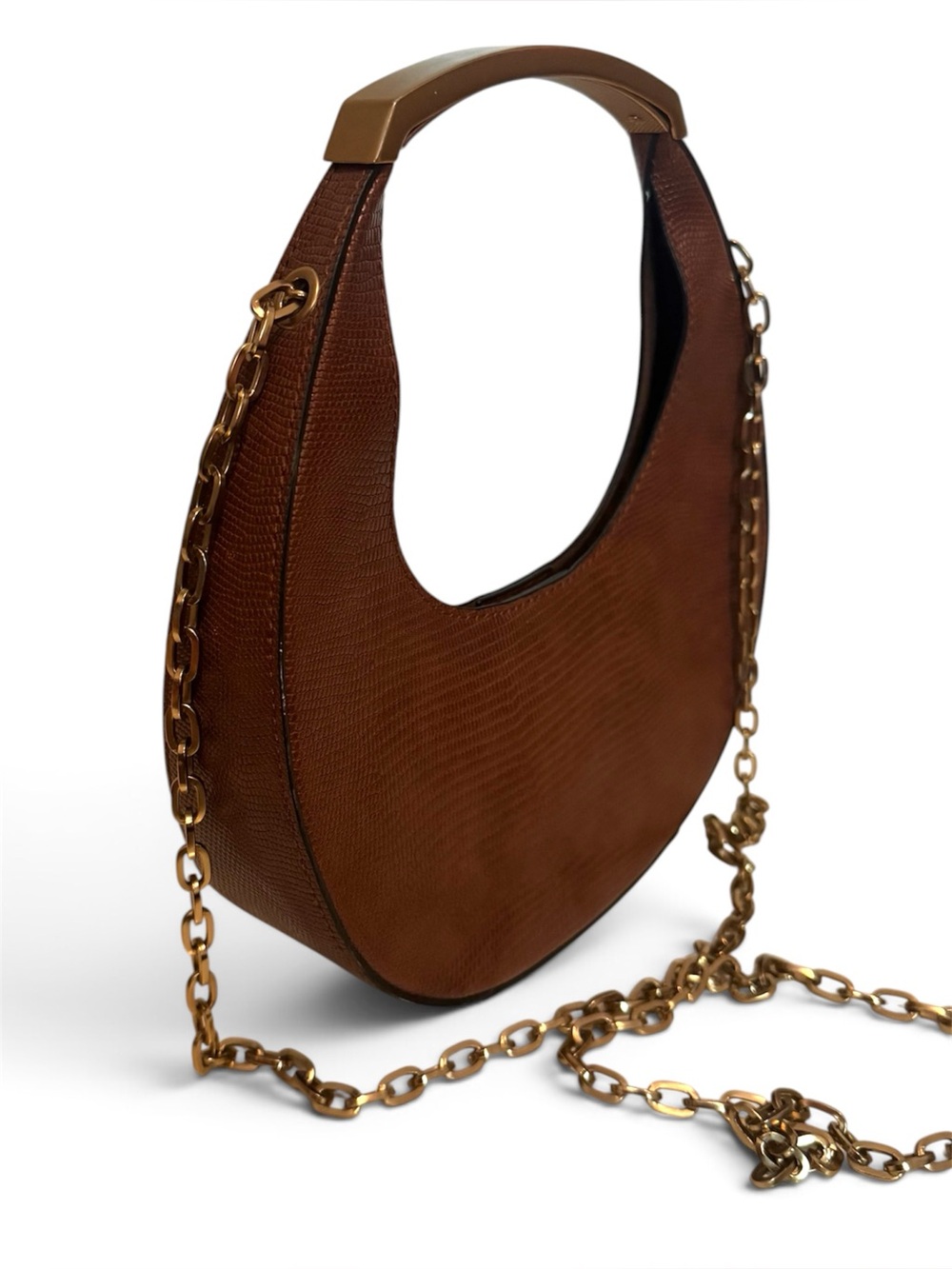 ALDO Brown Reptile Embossed Crescent Shoulder Bag
